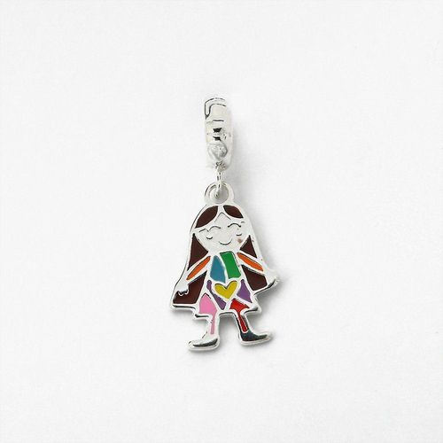 Berloque Menina Esmaltado Colorido Prata 925