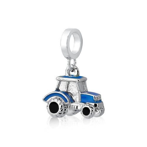 Charm Trator Esmaltado Com Revestimento Prateado Cor Azul
