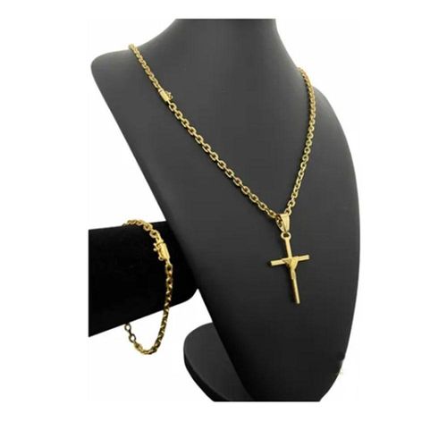 Corrente Cadeado Kit 4 Mm Pulseira + Pingente Banho De Ouro