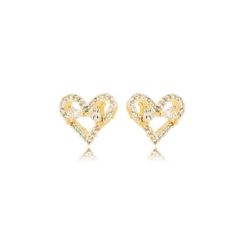 Brinco Coração Cravejado Banhado A Ouro 18k
