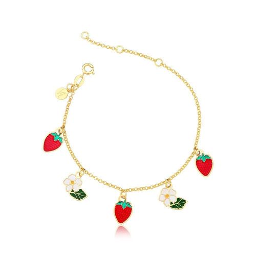 Pulseira Flor Do Morango Revestida Em Ouro