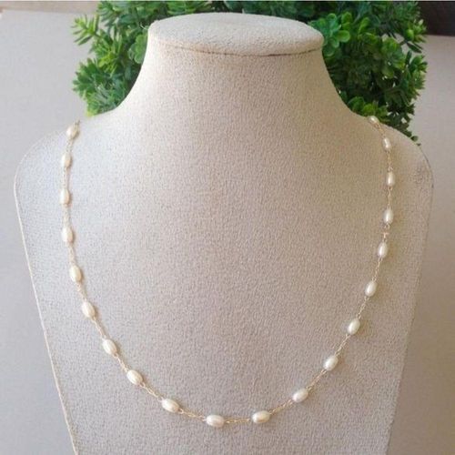 Corrente De Perola Brilhante Tamanho 60Cm Banhada A Ouro 18K