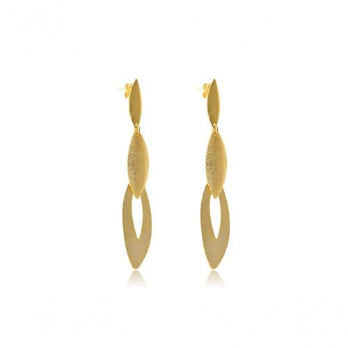 Brinco Grande De Folhas Sobrepostas Folheado Em Ouro 18k