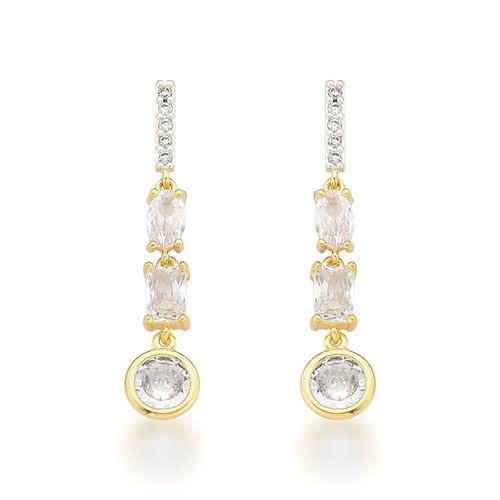 Brinco Médio Festa Com Zirônios Banhado A Ouro 18k