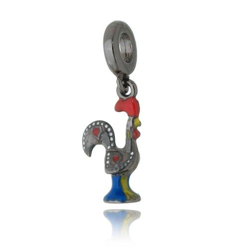Charm Galinho Português, Barcelos, Revestido Em Rodio Negro