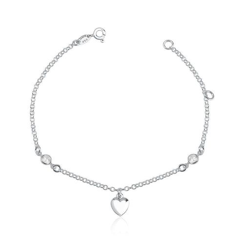 Tornozeleira Coração Liso/ Zirconias Prata 925 - 25cm