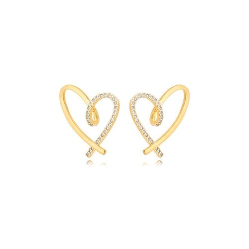 Brinco Coração Torcido Cravejado Banhado A Ouro 18k
