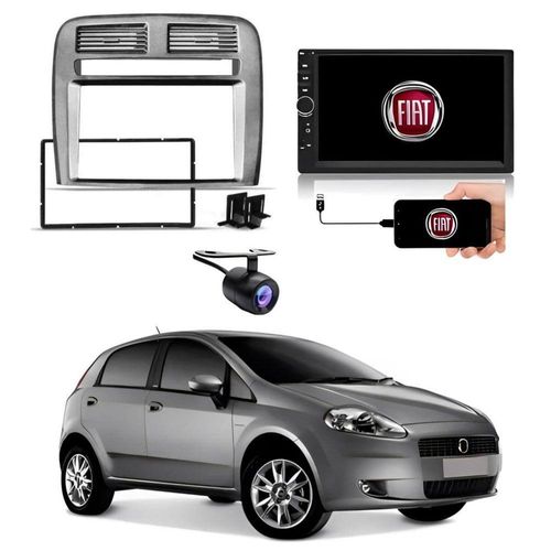 Central Multimídia 2 Din Mp5 Fiat Punto Câmera Moldura Grafite