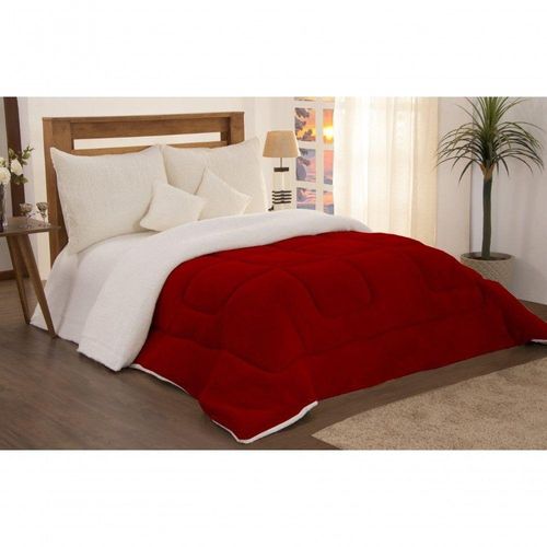 Coberdrom Sherpa King Size: Conforto E Sofisticação Em Microfibra E Plush Vermelho Para Noites Aconchegantes.