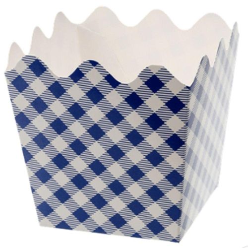 Cachepot De Papel Dobrável Xadrez Junina 9x9cm Azul - 8 Un