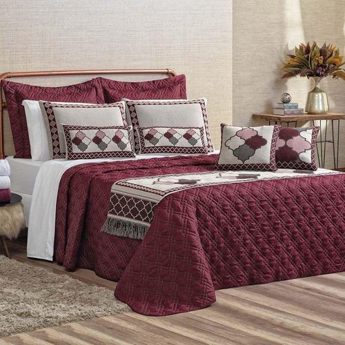 Kit Cobre Leito Colcha Tierry King 5 Peças Hipercal 180 Fios - Vinho