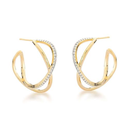 Brinco Argola Dois Fios Entrelaçados Banhado A Ouro 18k