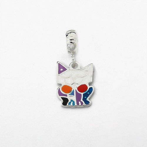Berloque Gato Esmaltado Colorido Prata 925