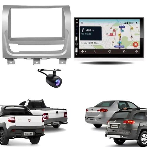 Central Multimídia 2 Din Carplay Auto Siena El Moldura + Câmera