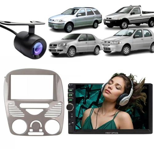 Central Multimídia 2 Din Mp5 Palio G2 Câmera Moldura Cinzab