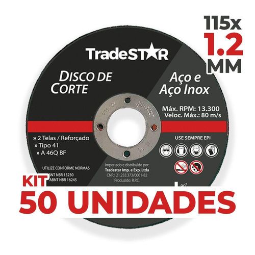 Kit 50 Discos De Corte Metal Inox 115x1,2mm Esmerilhadeira