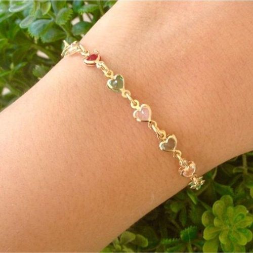 Pulseira Feminina Vários Corações Banhado A Ouro