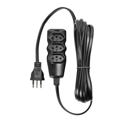 Extensão Elétrica 3 Tomadas Pp Plano 3x0,75 5m Preta - Produto Queridinho!