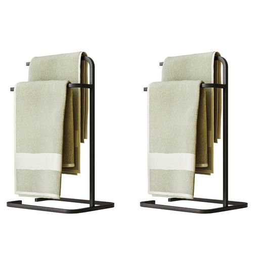 Kit 2 Porta Toalha Toalheiro Duplo Lovell Bancada Preto Cozinha Lavabo Dhom Preto