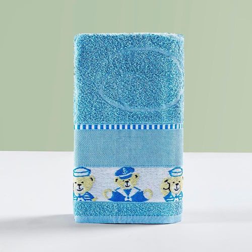 Toalha Infantil Happy World 1,15M X 75Cm Tecido 100% Algodão Macio - Urso Marinheiro Azul