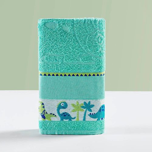 Toalha Infantil Happy World 1,15M X 75Cm Tecido 100% Algodão Macio - Dinossauro Verde