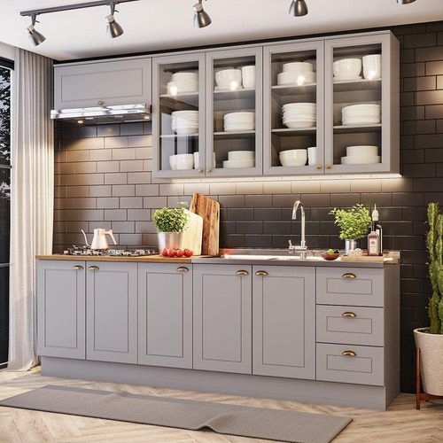 Cozinha Compacta Com Balcão Para Cooktop 6 Peças Amy Casa 812 Cinza