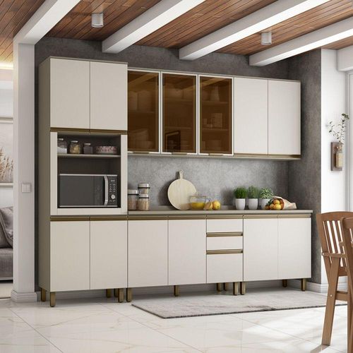 Cozinha Compacta 05 Peças Com Aéreo De Vidro E Torre Quente