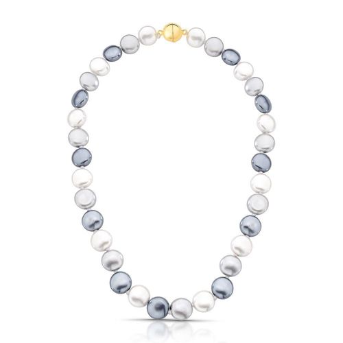 Colar Com Pérolas Shell Júlia Tons De Cinza Com Fecho íma Banhado Em Ouro