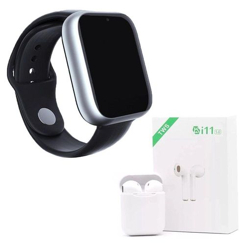 Kit 1 Smartwatch Prata + 1 Fone Bluetooth Branco 42Mm