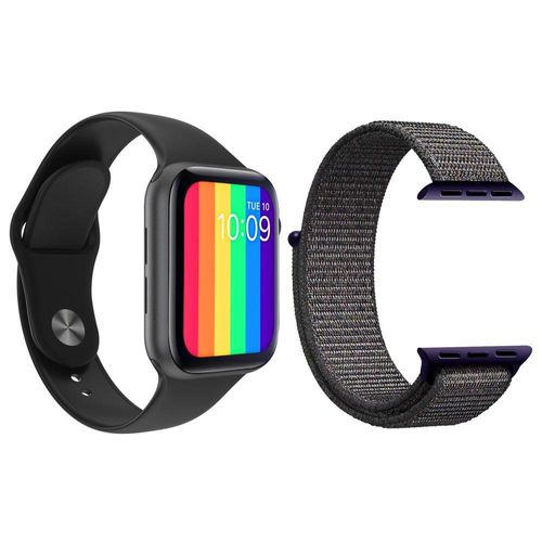 Kit 1 Relógio Smartwatch Iwo12 Preto+1 Pulseira Azul Marinho