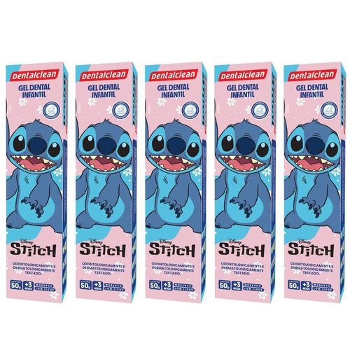 5x Gel Dental Infantil Stitch Sabor Morango 50g -dentalclean