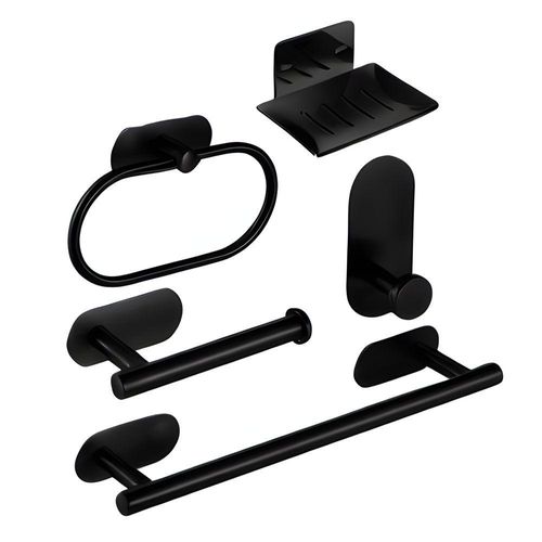 Kit Acessórios Banheiro Inox Autoadesivo Com 5 Peças Preto