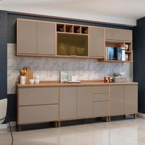 Cozinha Modulada 6 Peças Sem Tampo Yara Luciane Vanilla/Acabamento na cor grafite