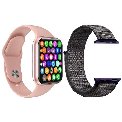 Kit 1 Smartwatch Rosa + 1 Pulseira Extra Nylon Azul Marinho