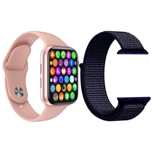 Kit 1 Smartwatch Rosa + 1 Pulseira Nylon Azul Meia Noite