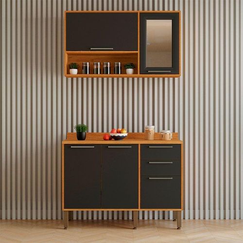 Cozinha Compacta 2 Peças 5 Portas 2 Gavetas Paris Sallêto Cinamomo Com Grafite