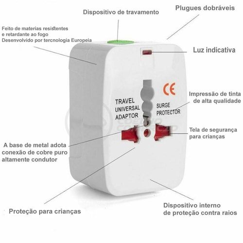 Adaptador Tomada Universal Padrão 150 Países Uk Europa Eua Asia Viagem Bivolt 110/220 Bivolt Aio