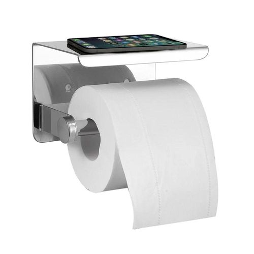 Suporte Papel Higienico Inox Banheiro Lavabo Prateleira Apoio Celular Objeto Parede Multiuso