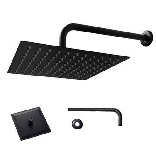 Ducha Chuveiro Quadrado Slim 20x20 Parede Suporte Preto Fosco Area Externa Banheiro Piscina