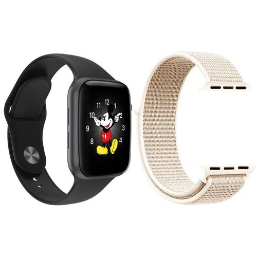 Kit 1 Smartwatch Preto + 1 Pulseira Extra Nylon Rosa Vintage