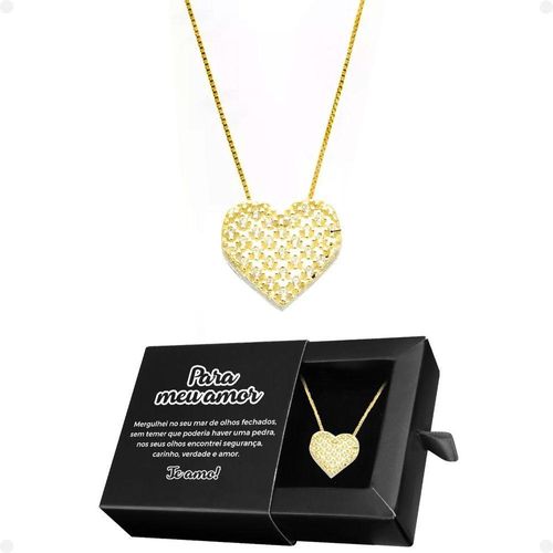 Colar Feminino Dourado Aço Pingente Amor Coração Casual