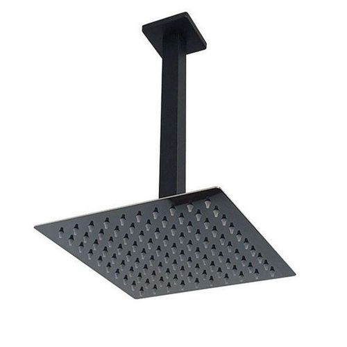 Ducha Chuveiro Teto Inox 20x20 Preto Fosco Suporte Quadrado Piscina Banheiro Area Externa Banheira