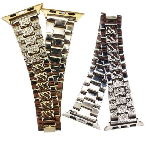 Kit 2 Pulseiras De Smartwatch Luxo Pedra Strass Aço 3 Elos