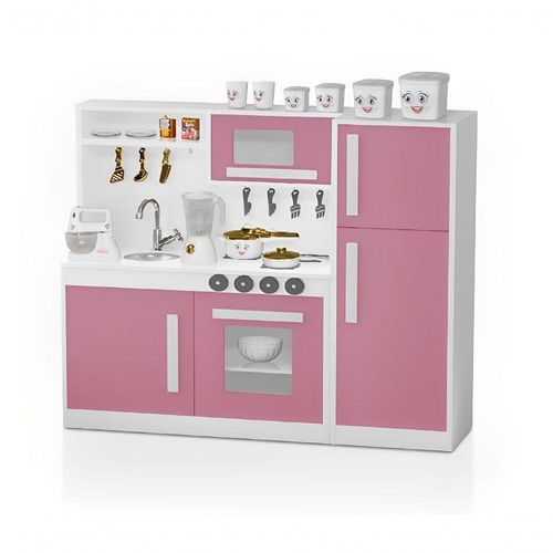 Cozinha Perfeita Infantil 100%Mdf Com Geladeira Rosa Potente