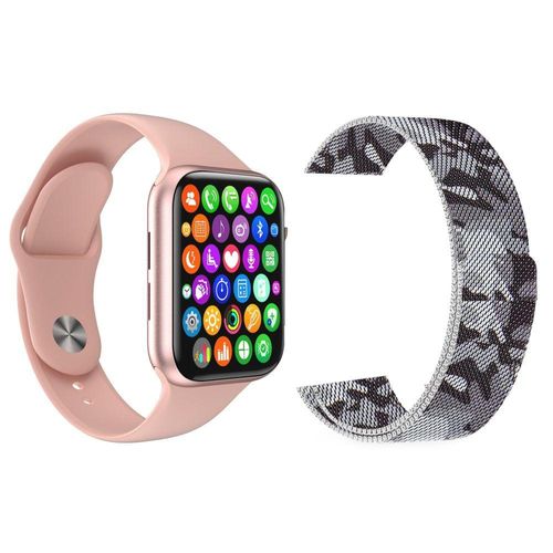 Kit 1 Relógio Smartwatch Iwo8 Rosa + 1 Pulseira Camuflada