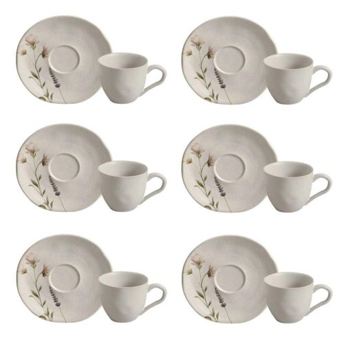 Conjunto De Xícara De Cafezinho Com Pires 06 Peças Orgânico Lavanda Porto Brasil