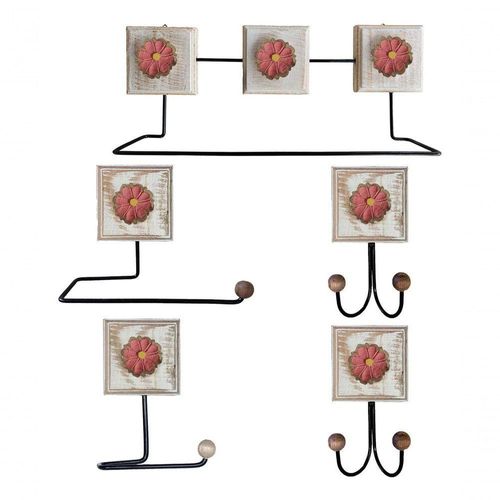 Kit Banheiro 5 Peças Artesanal Rústico Flor De Madeira 3d Anúncio Com Variação Cor Rosa