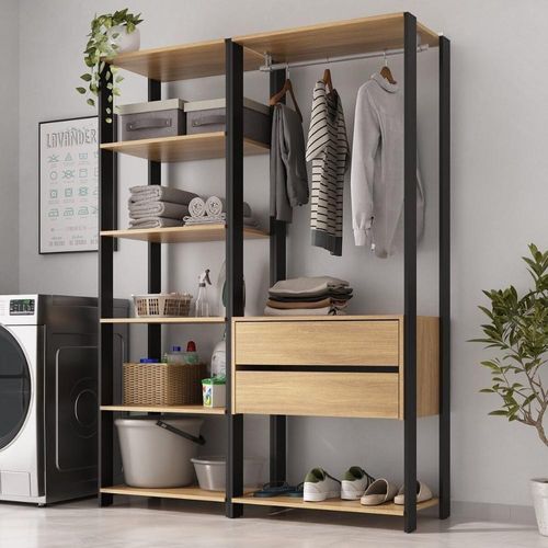 Armário Multiuso De Lavanderia Modulado 135cm 2 Peças Multimóveis MP5058 Preto Madeirado