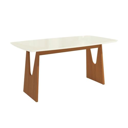 Mesa De Jantar Kappesberg Em Madeira Maciça Com Tampo De Vidro Off White 170cm