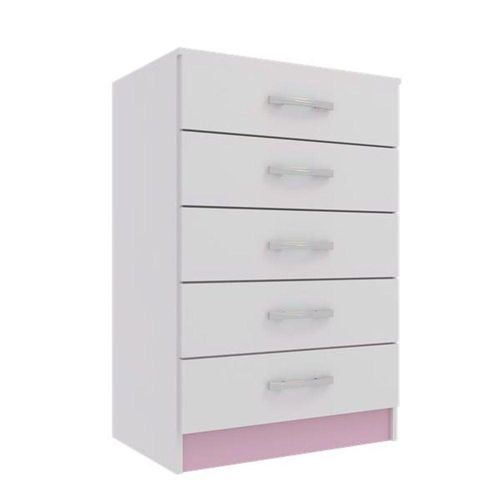Cômoda 5 Gavetas Maxi - Branco - Rosa Branco - Rosa
